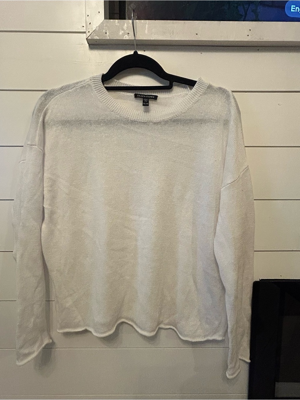 Eileen Fisher White Crewneck Lightweight Sweater